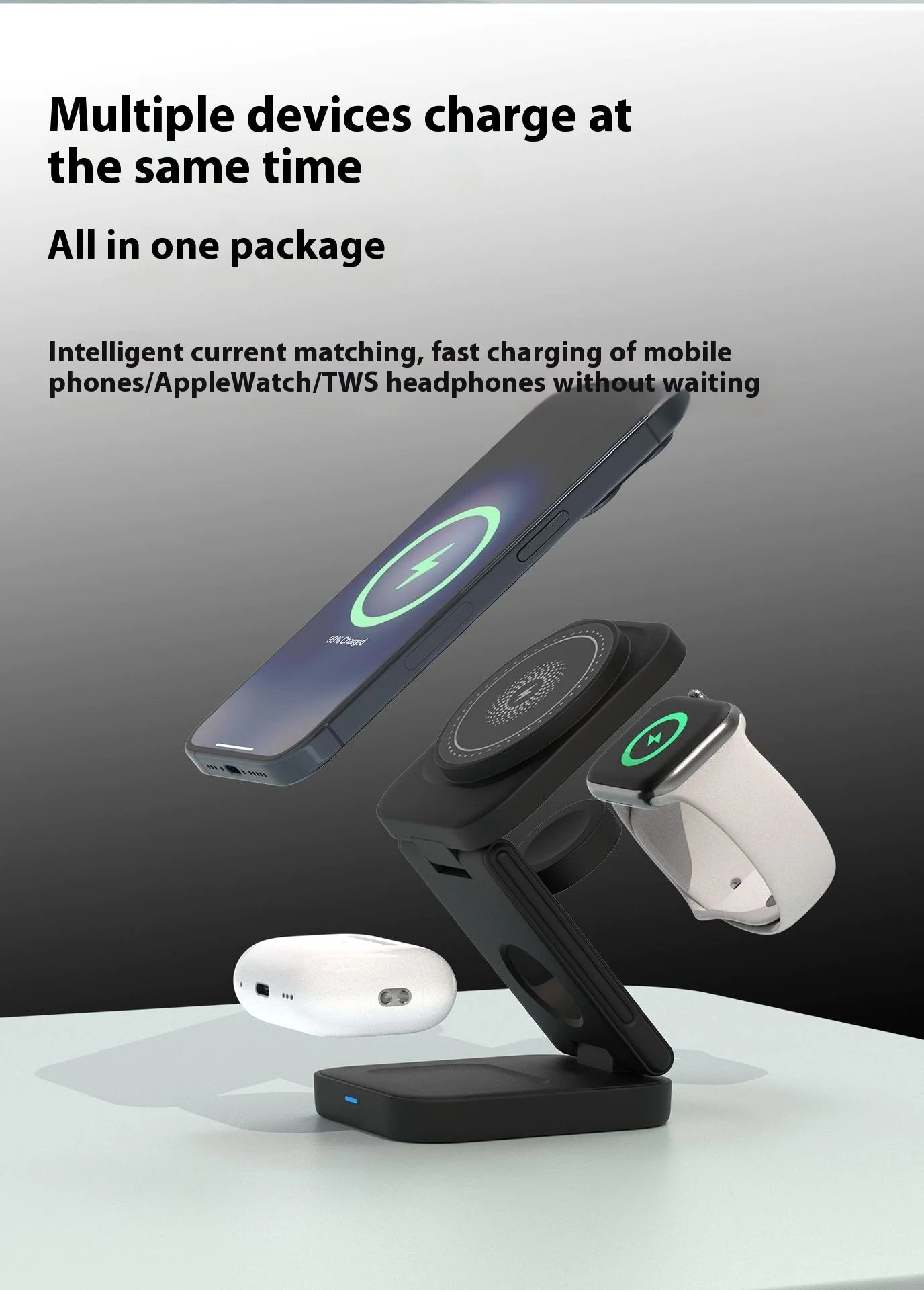 ✨ Cargador 3 en 1 Plegable – Wireless Fast Charging