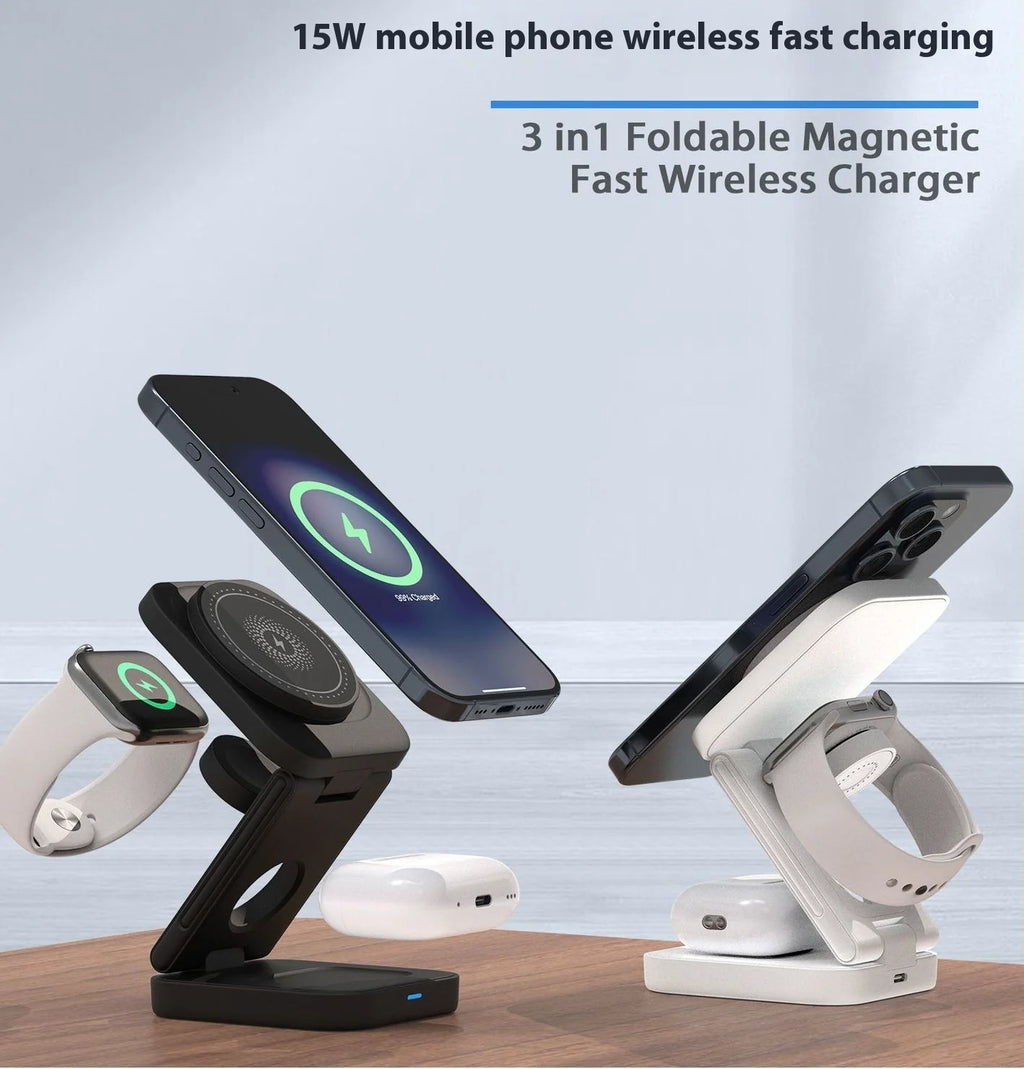 ✨ Cargador 3 en 1 Plegable – Wireless Fast Charging